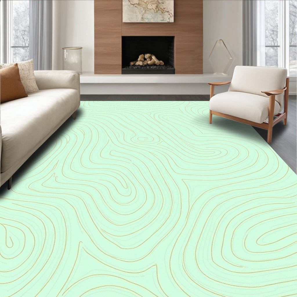 Mint Gold Contour Lines Rug