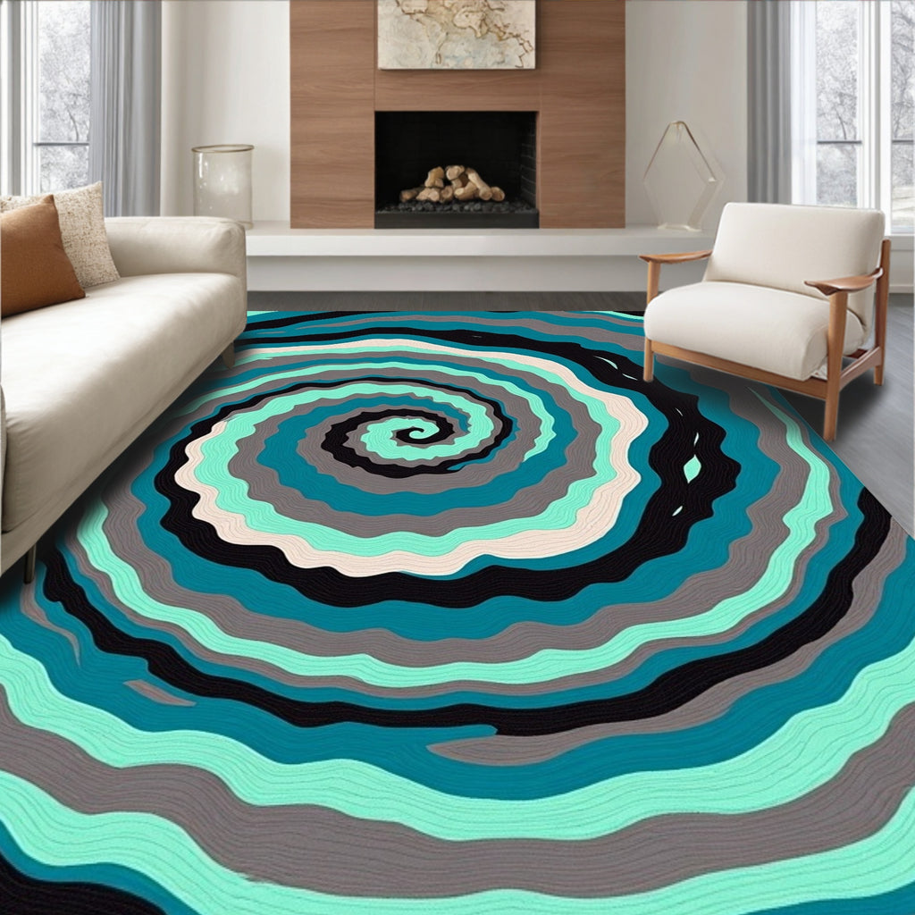 Teal Swirl Organic Pattern Rug