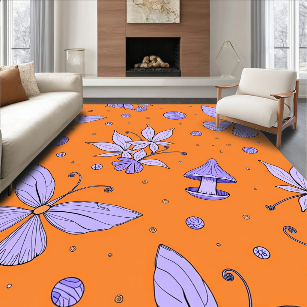 Whimsical Butterfly Mushroom Pattern Rug