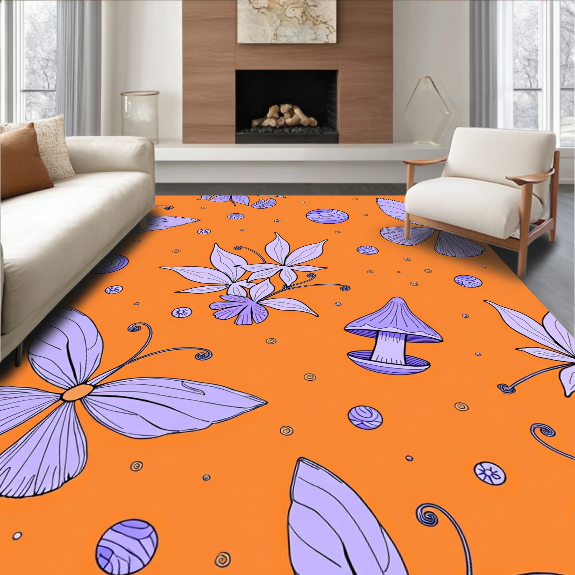 Whimsical Butterfly Mushroom Pattern Rug