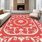 Elegant Red Floral Scrollwork Design Rug