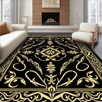 Elegant Black Gold Floral Pattern Rug