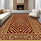 Intricate Crimson Gold Geometric Rug