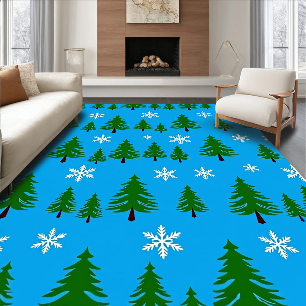 Evergreen Trees and Snowflakes Pattern Rug