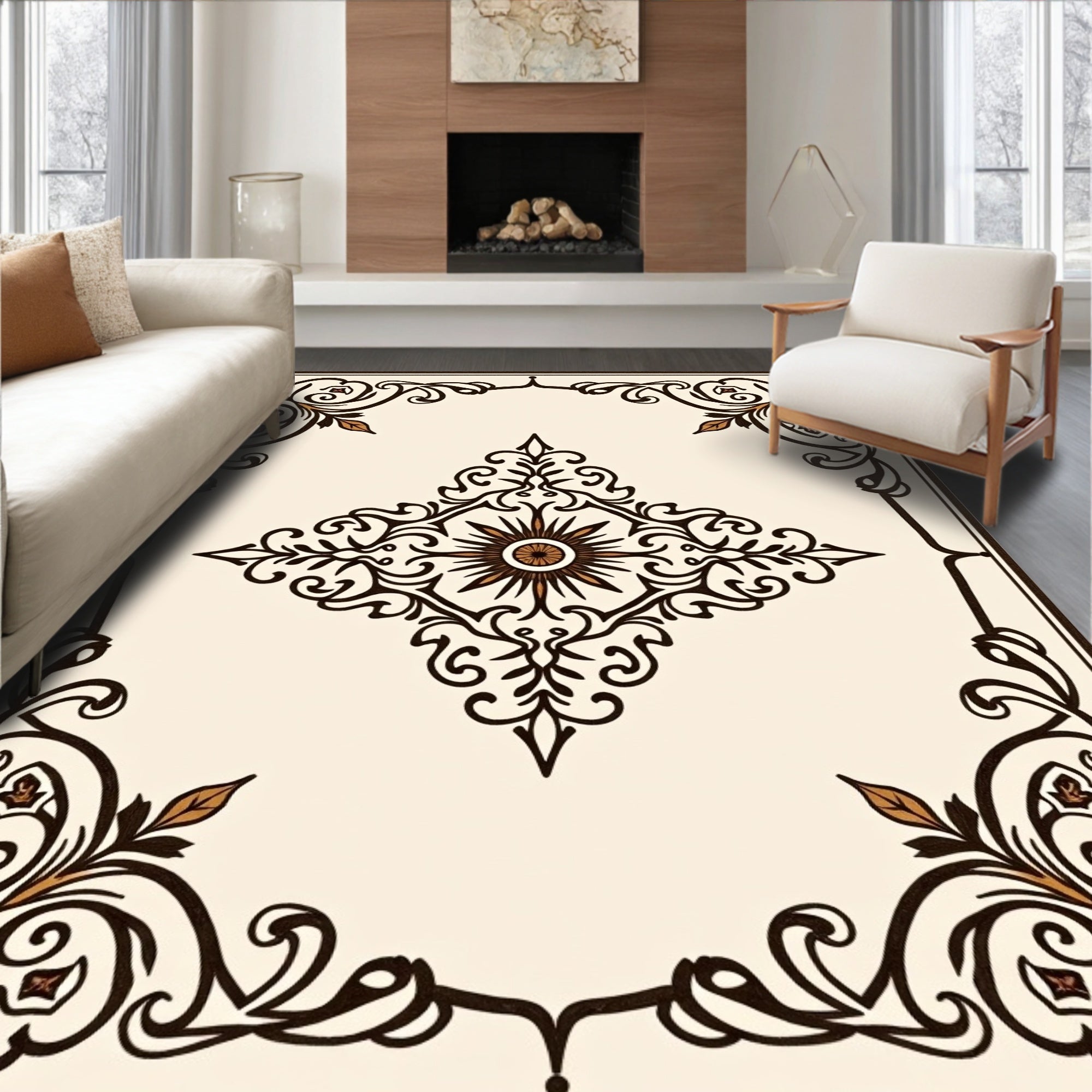 Intricate Floral Medallion Design Rug