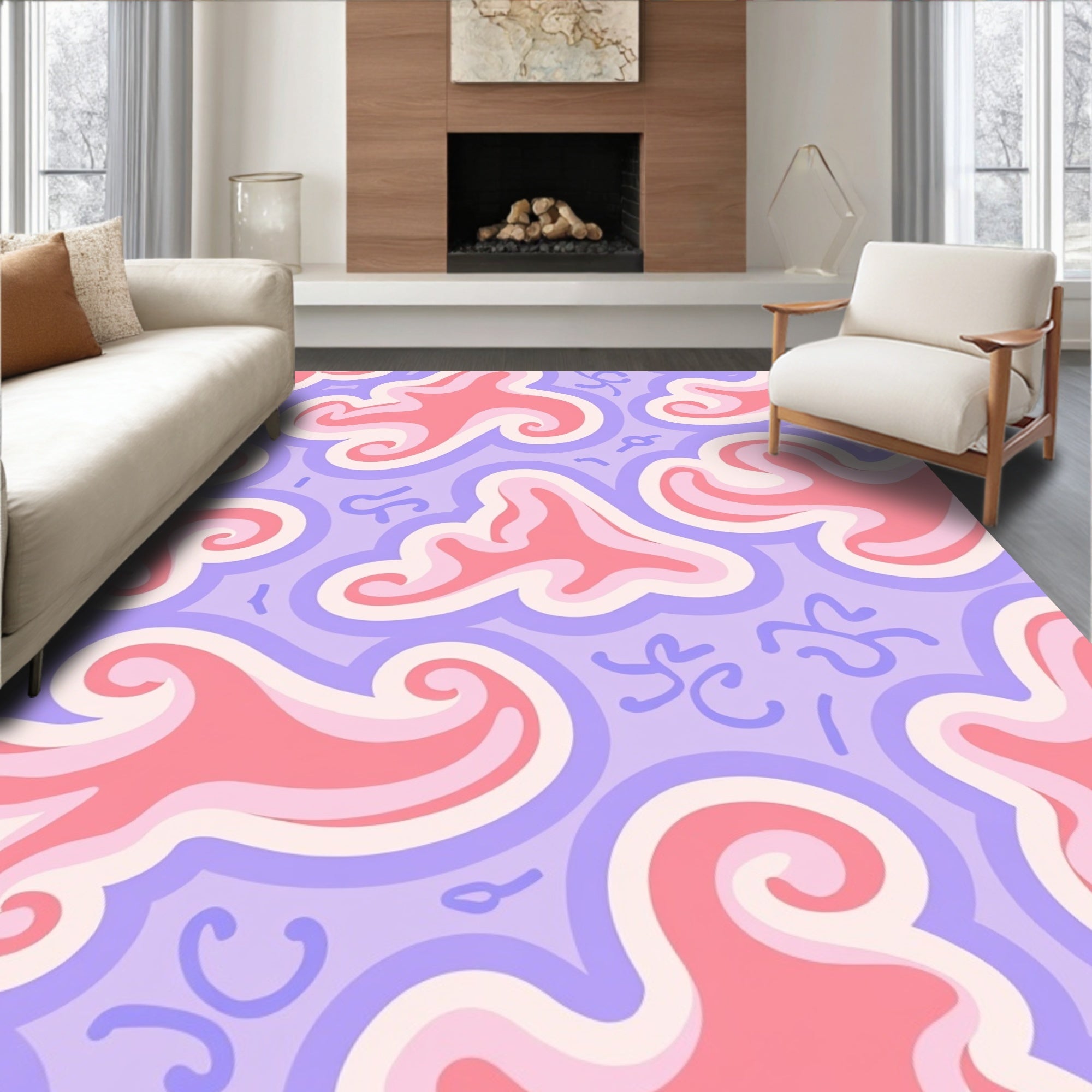 Pastel Swirls And Curls Pattern Rug