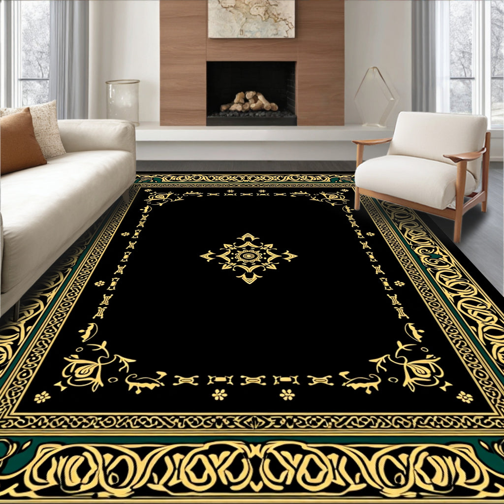 Gold Floral Vine Border Pattern Rug