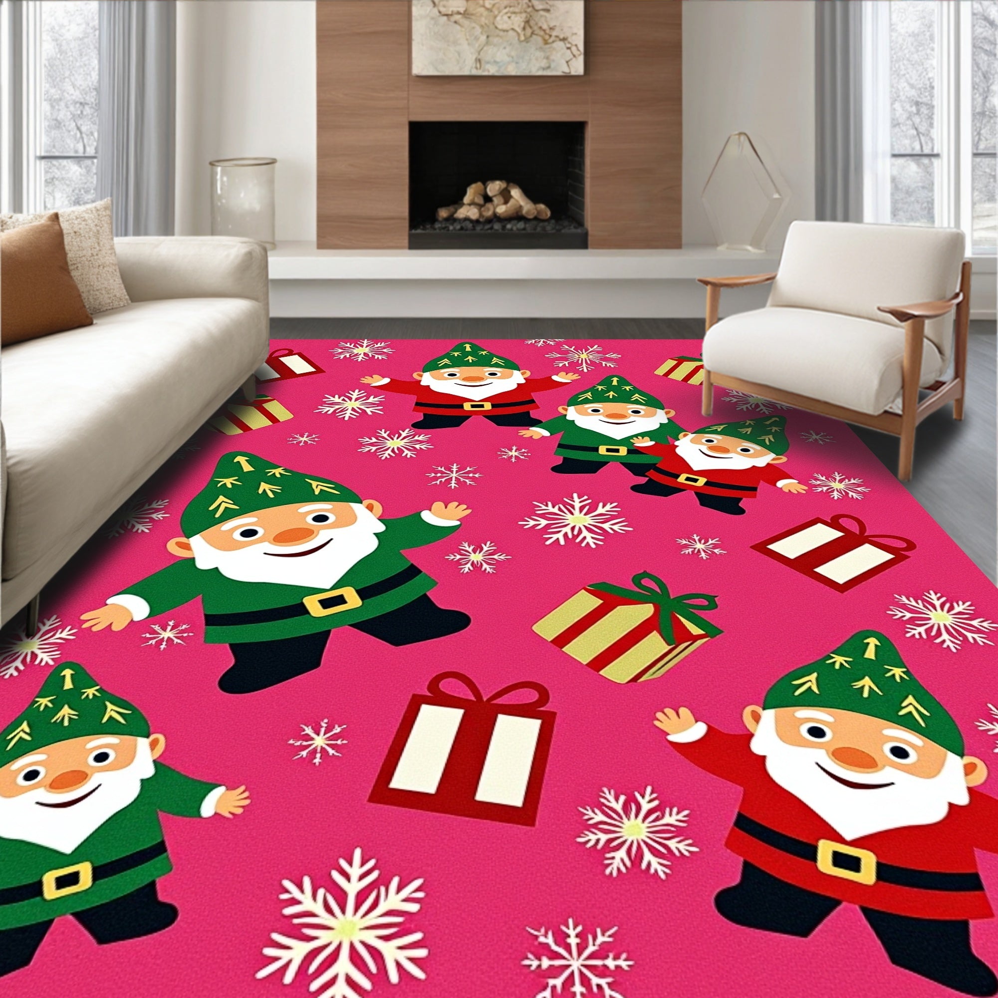 Joyful Gnome Snowflake Pattern Rug