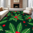 Festive Green Red Floral Berry Clusters Rug