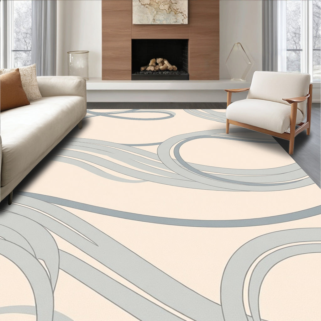 Serene Blue Curving Ribbon Pattern Rug