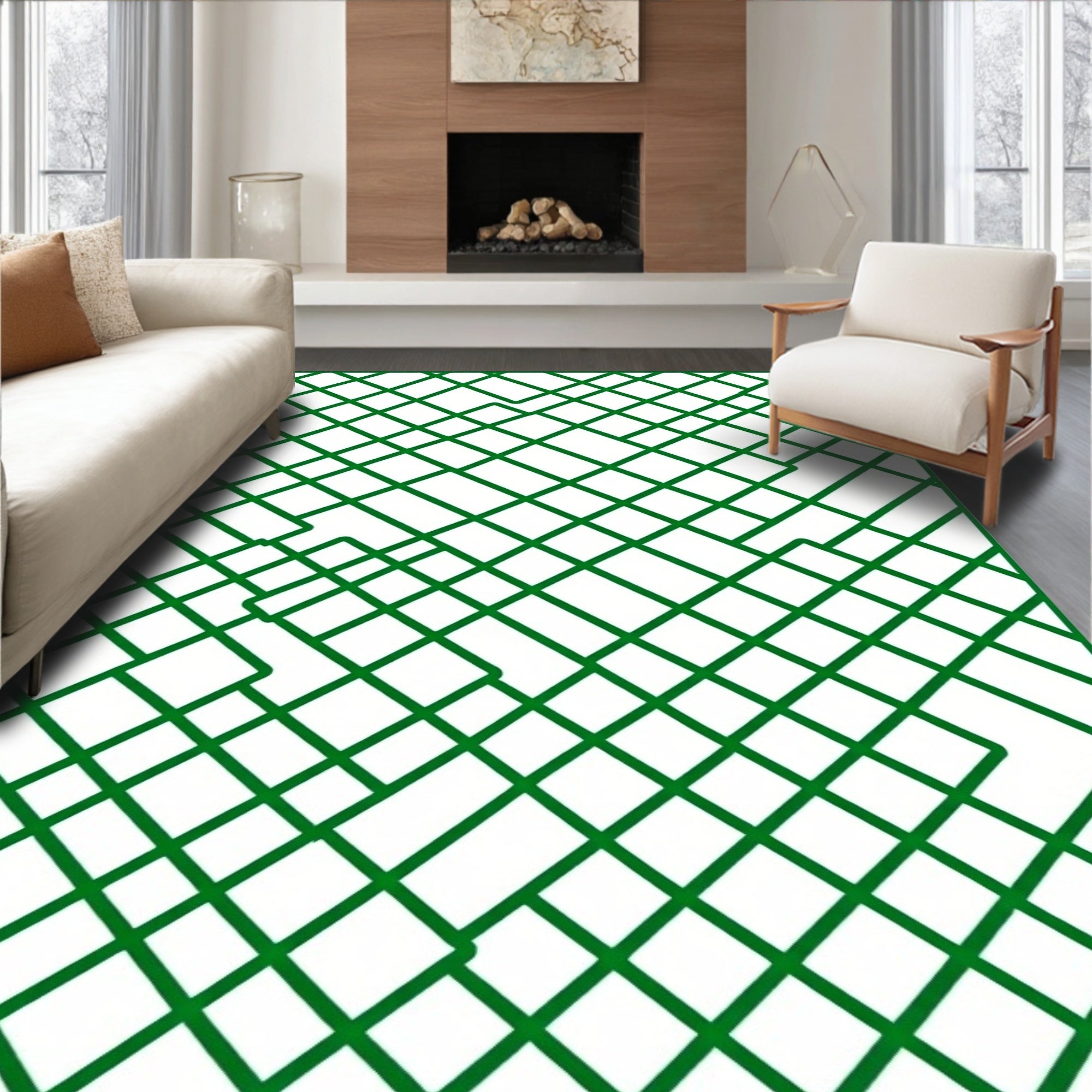 Green Intersecting Line Pattern Design Rug