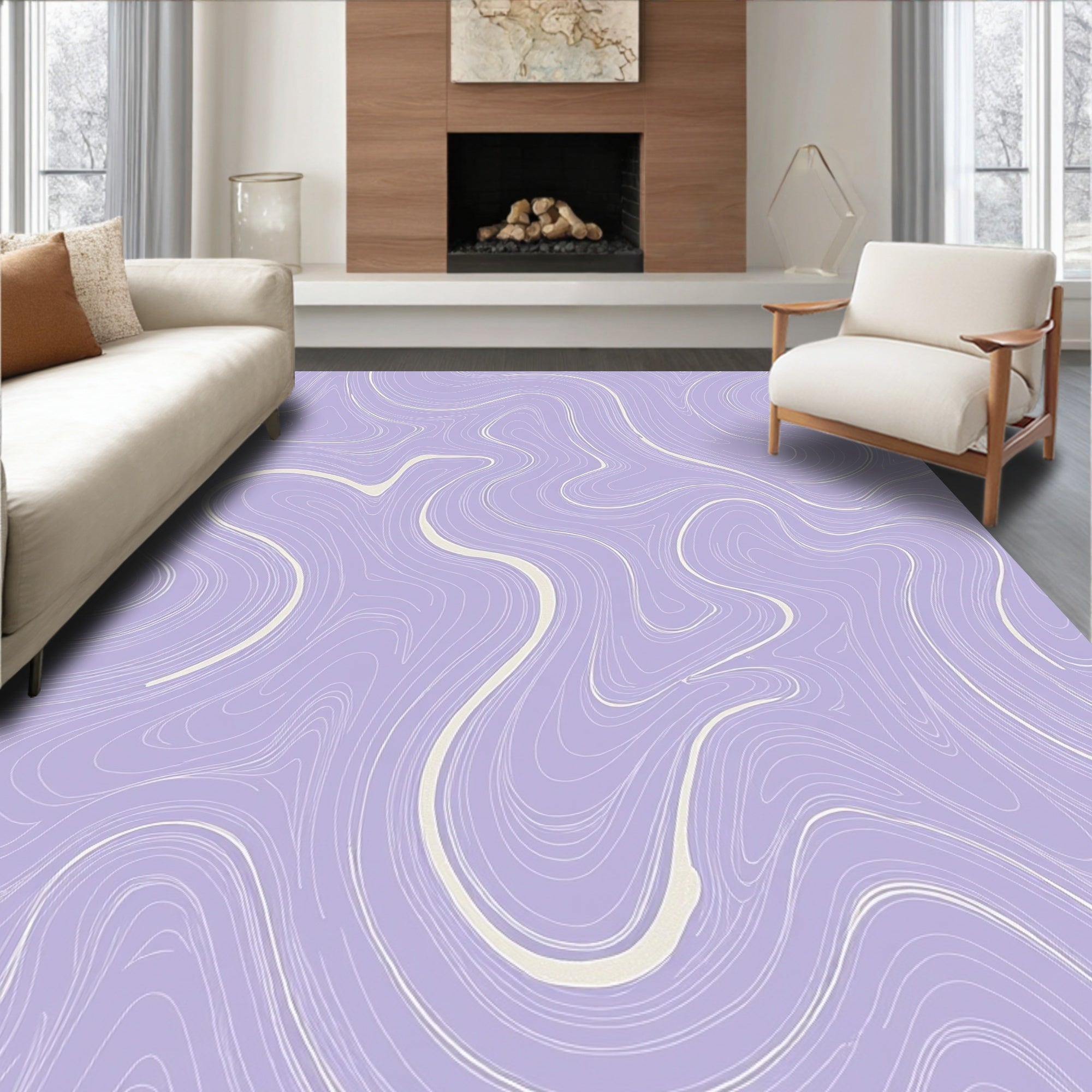 Lavender Wavy Line Art Pattern Rug