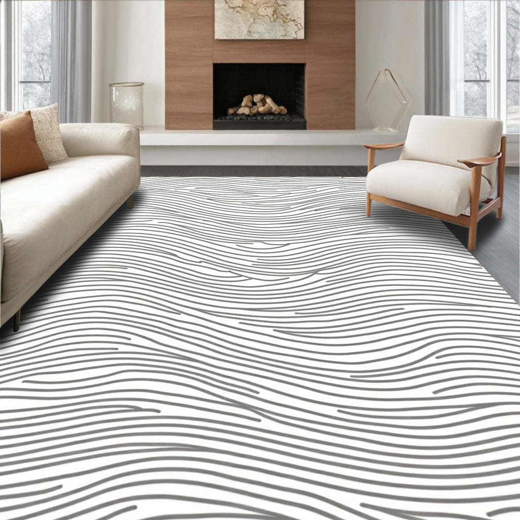 Minimalist Grey Wavy Line Pattern Rug