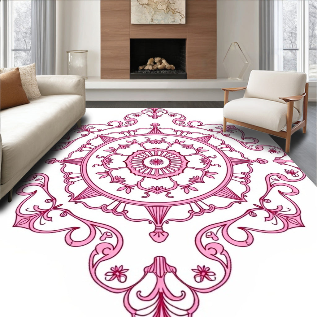 Elaborate Pink Mandala Art Rug