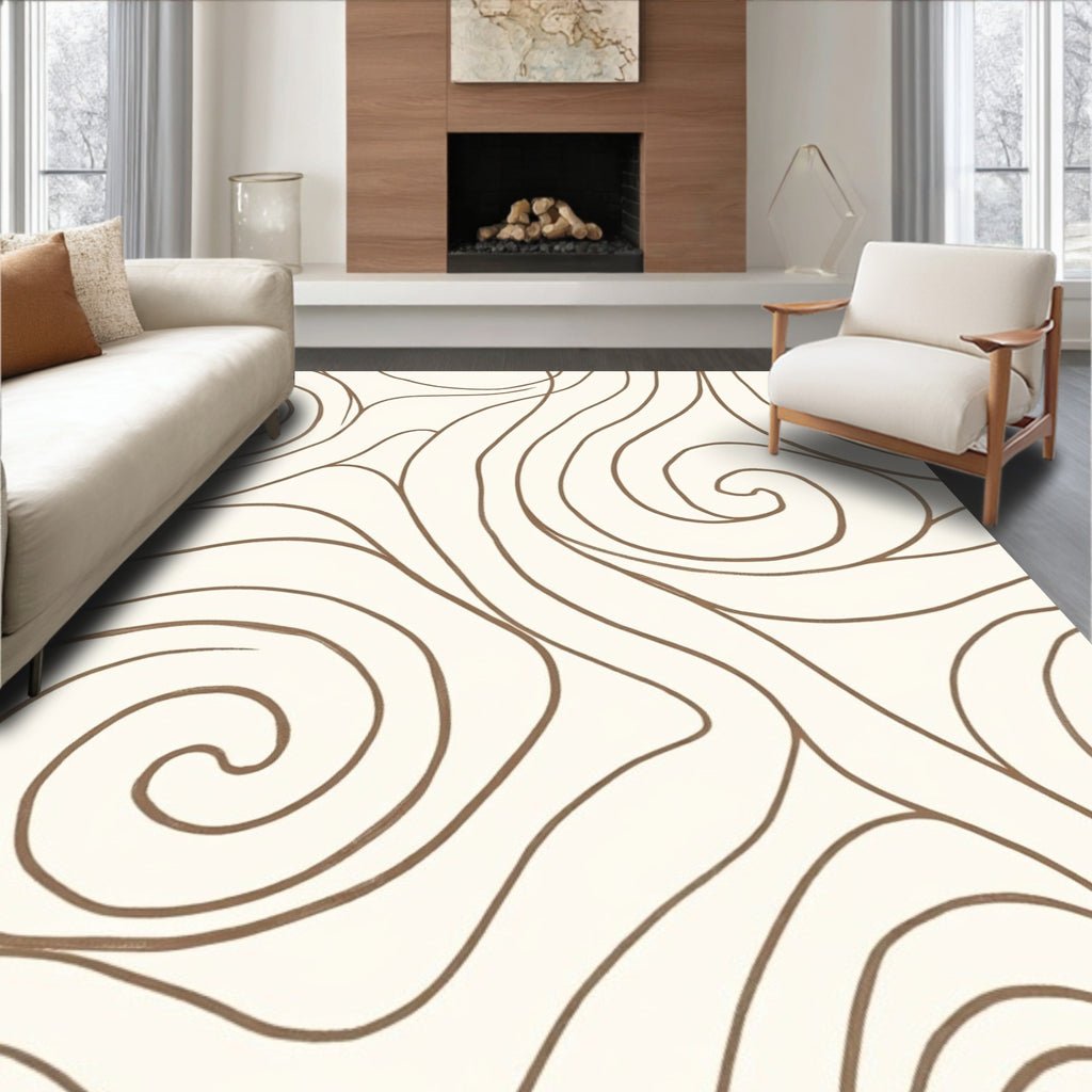 Brown Swirl Abstract Design Rug