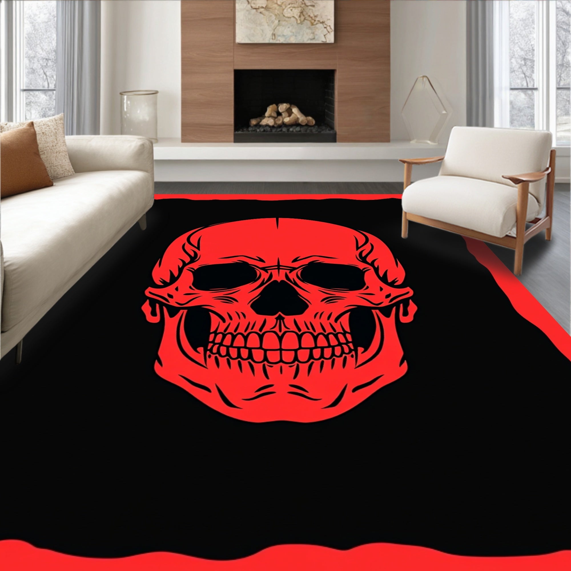 Gothic Red Skull Silhouette Rug