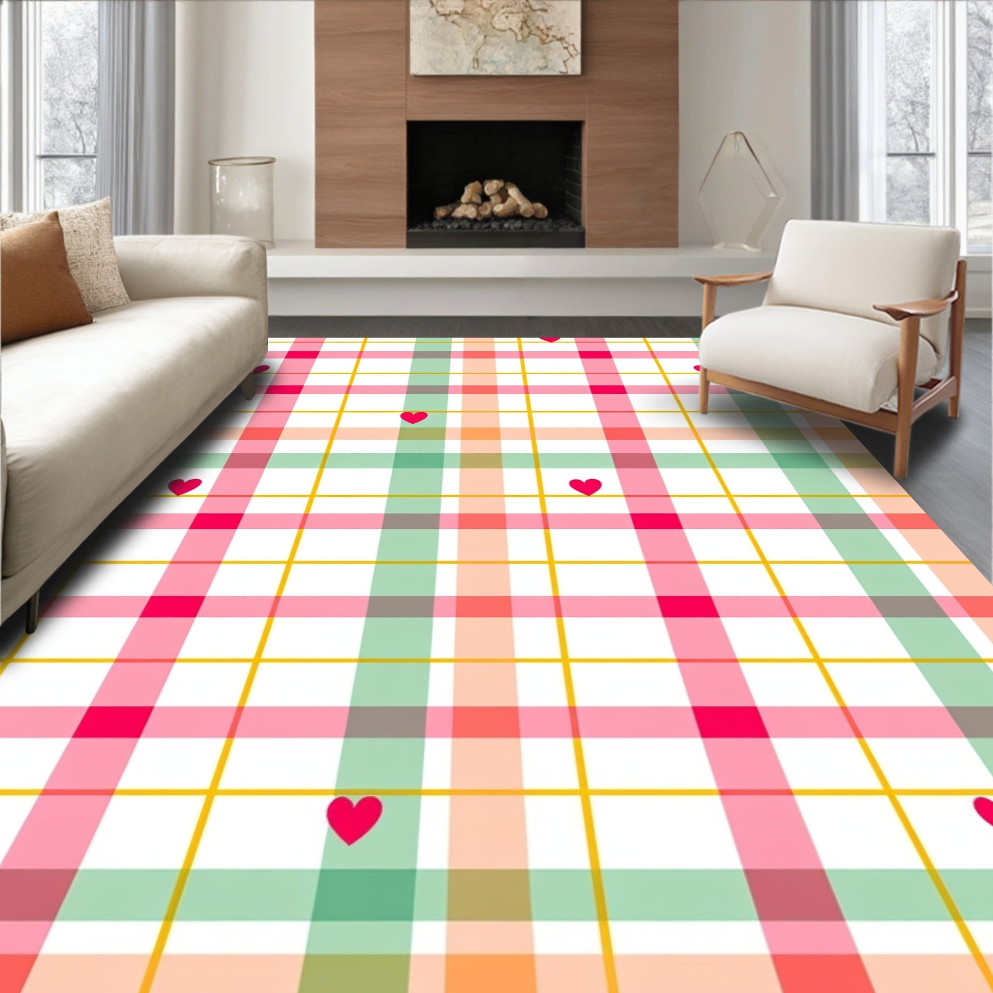 Colorful Plaid Heart Pattern Rug