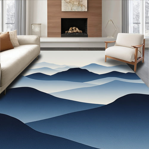 Abstract Blue Mountain Layers Rug