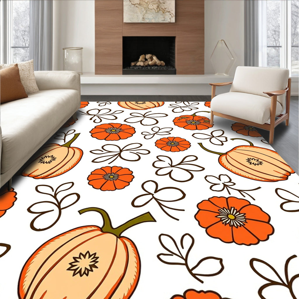 Orange Pumpkin Floral Arrangement Rug