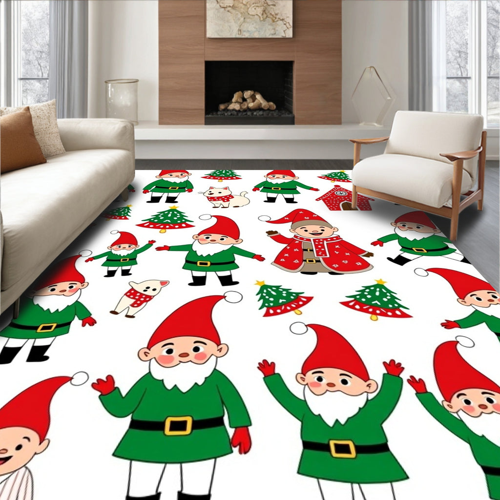 Cute Christmas Gnomes And Trees Rug