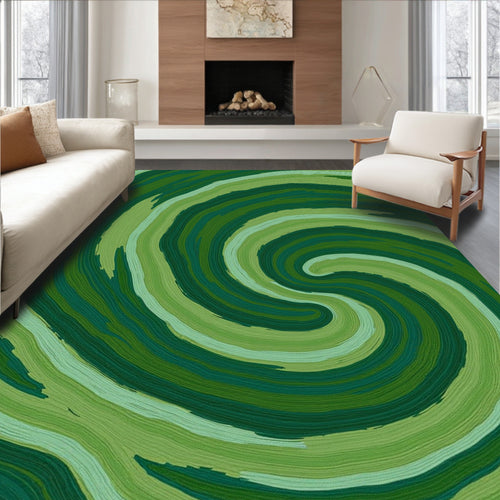 Abstract Green Swirl Pattern Rug