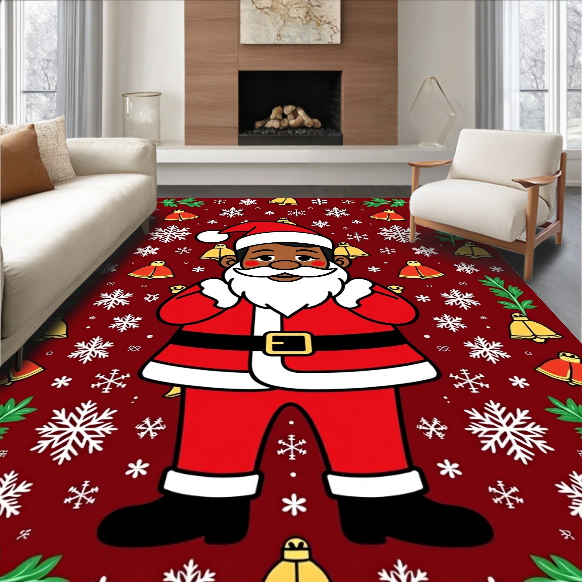 Festive Santa And Snowflake Pattern Rug