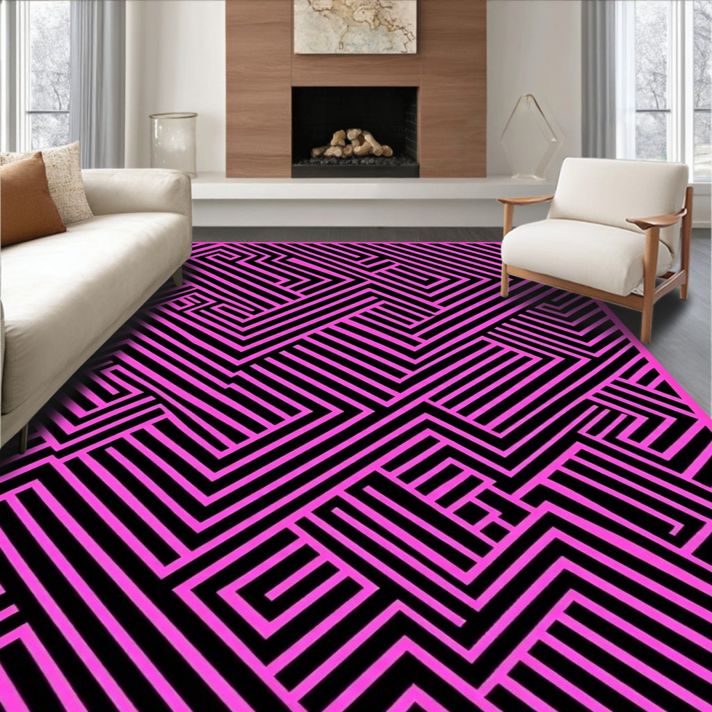 Graphic Maze Stripe Pattern Rug