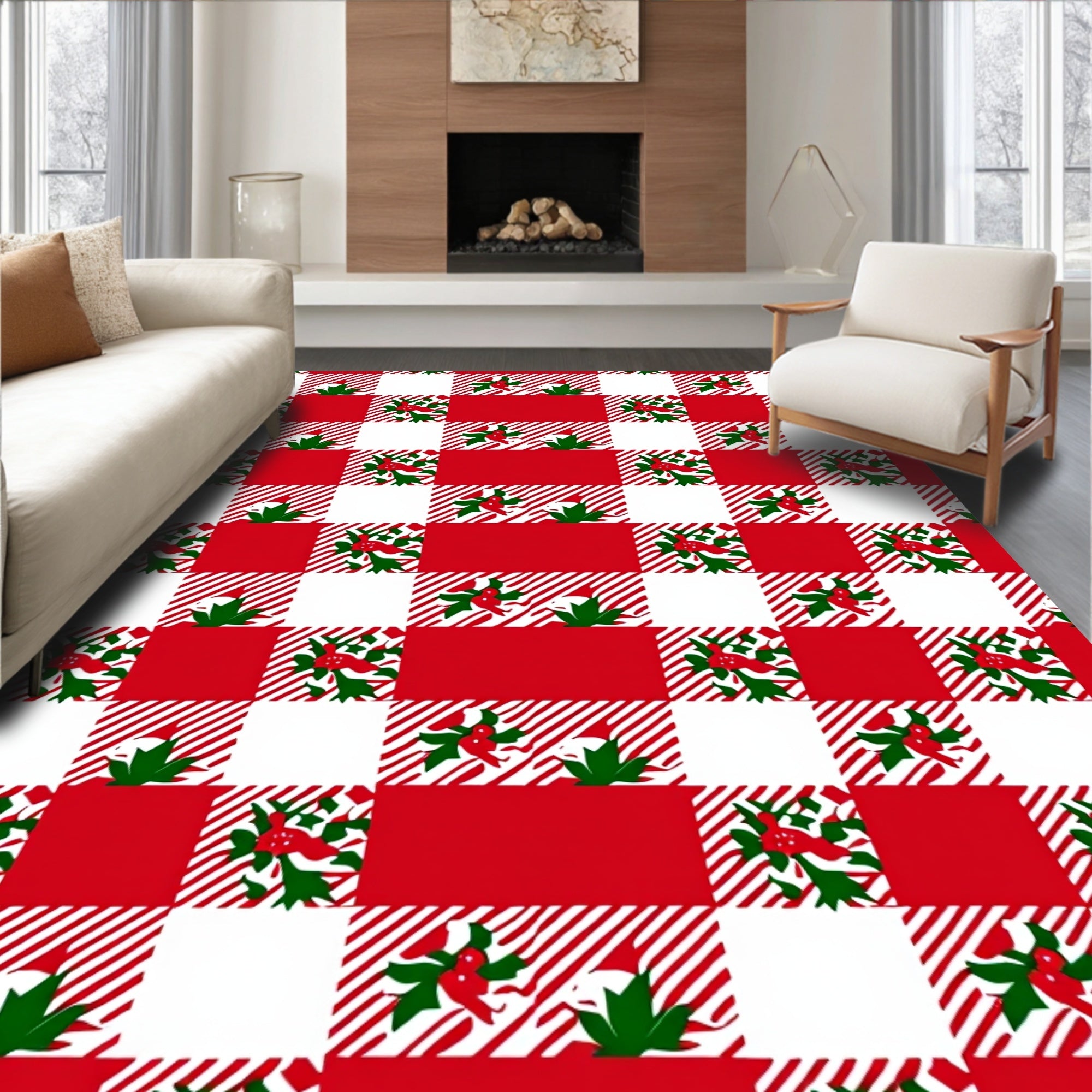 Classic Red White Gingham Festive Rug