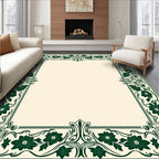 Elegant Green Floral Vine Border Rug