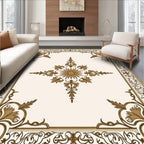 Elegant Gold Floral Medallion Border Rug