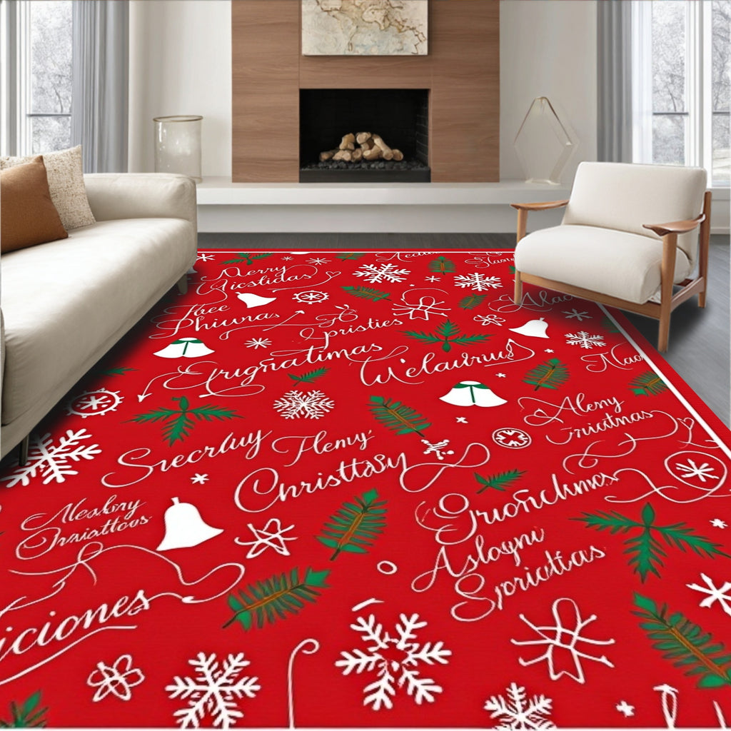 Christmas Script Red Pattern Rug