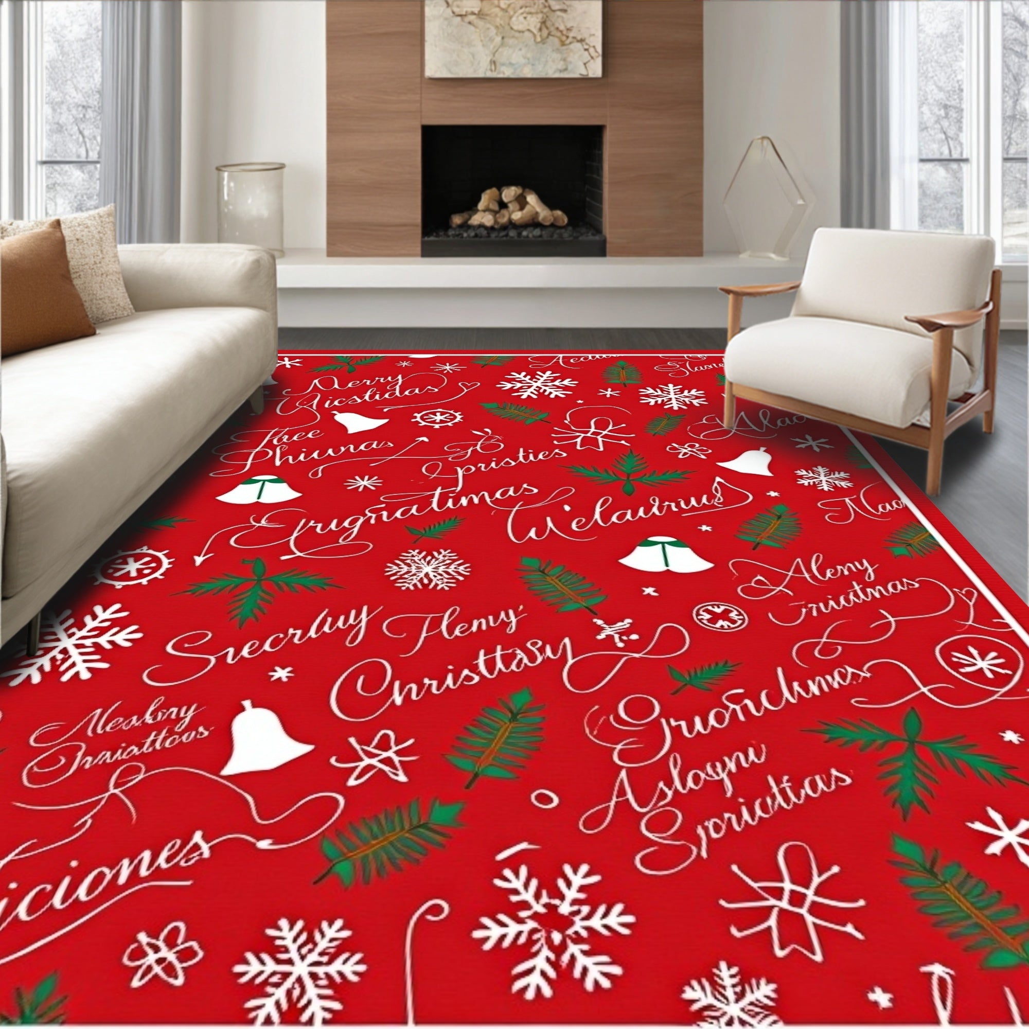 Christmas Script Red Pattern Rug