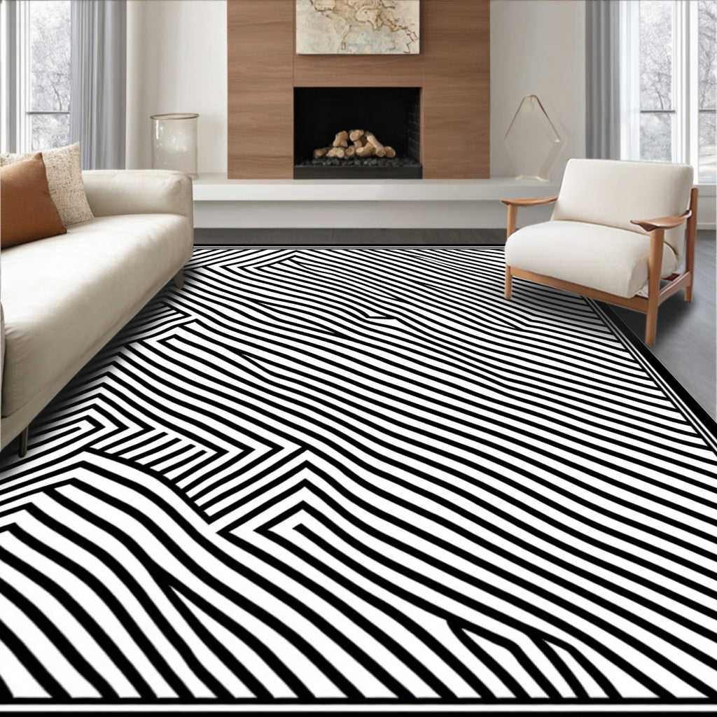 Abstract Black White Striped Pattern Rug