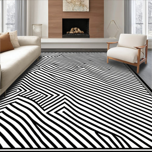 Abstract Black White Striped Pattern Rug