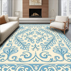 Classic Blue Floral Vine Scroll Pattern Rug