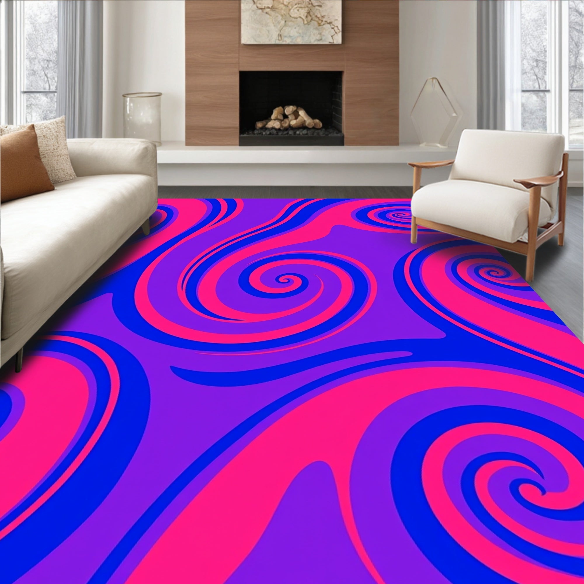 Vibrant Pink Blue Swirl Pattern Rug