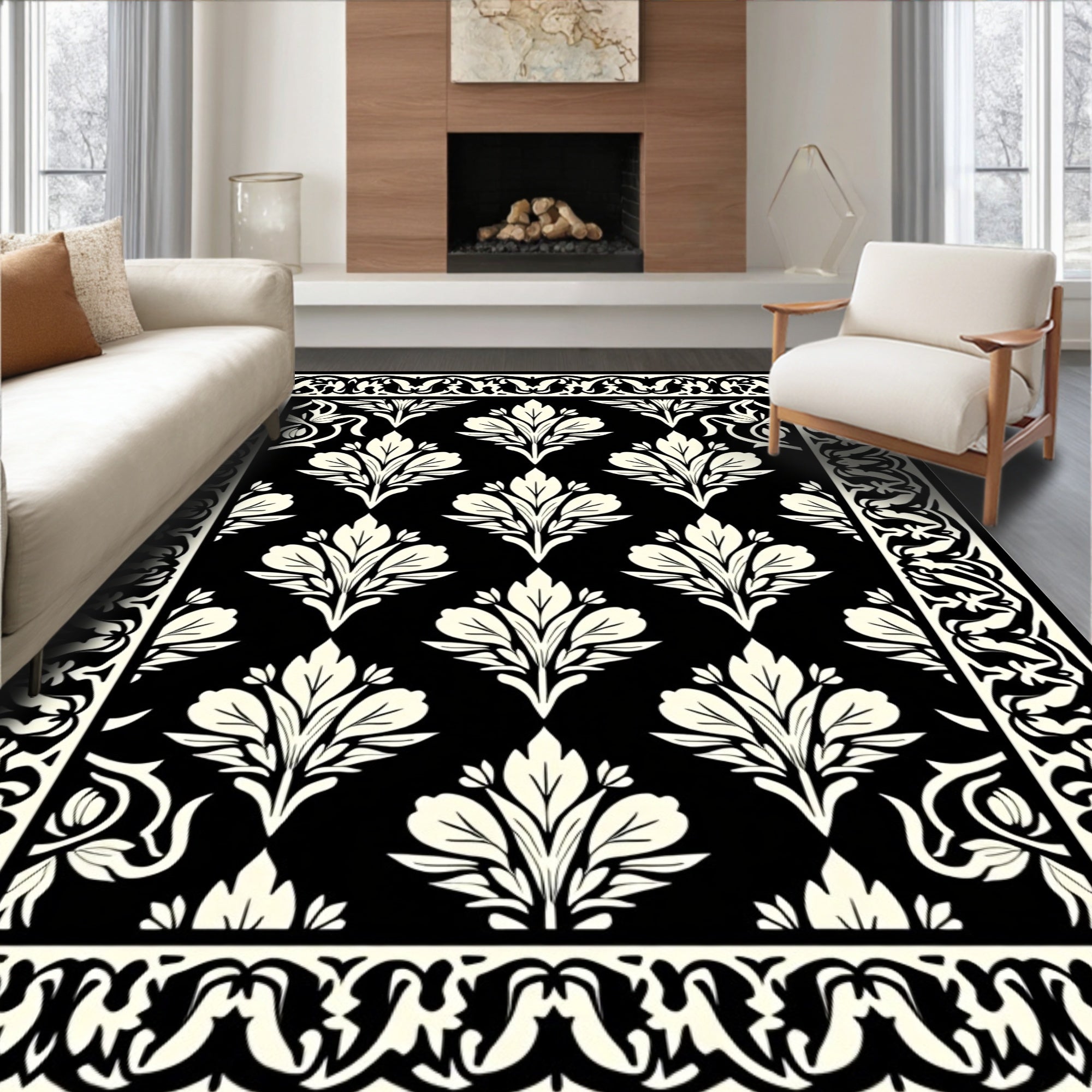 Classic Floral Damask Pattern Rug