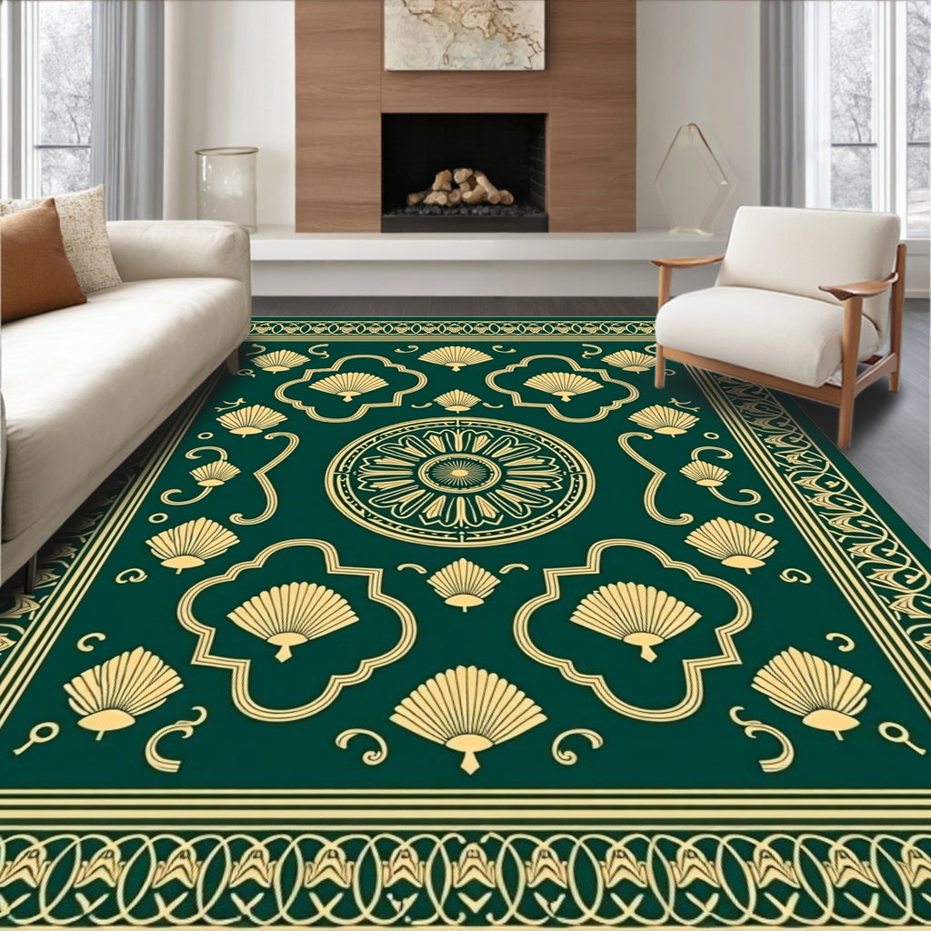 Emerald Golden Fan Art Deco Rug