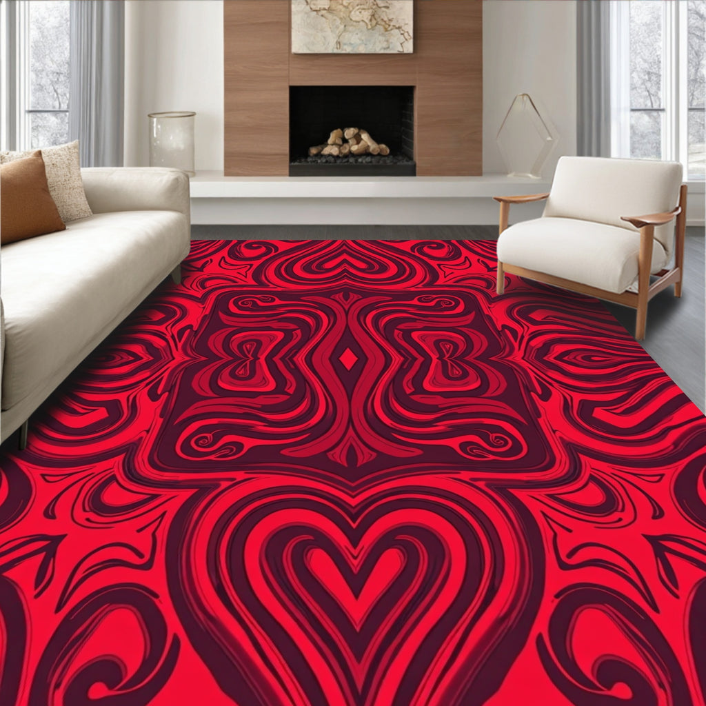 Intricate Red Heart Swirl Rug