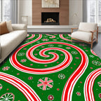 Red Swirl Candy Cane Floral Background Rug