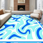 Abstract Aqua Blue Swirl Pattern Rug