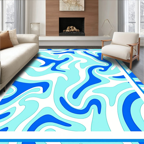 Abstract Aqua Blue Swirl Pattern Rug