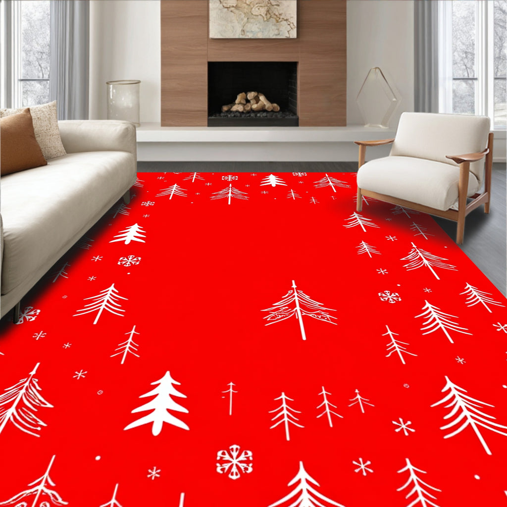 Festive Trees Snowflakes Pattern Rug