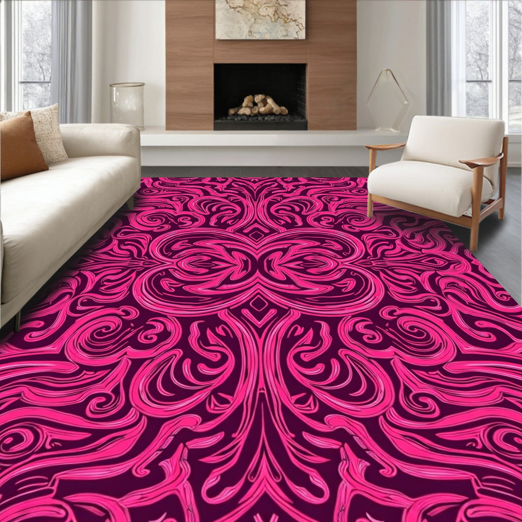 Rococo Swirls Pink Pattern Design Rug