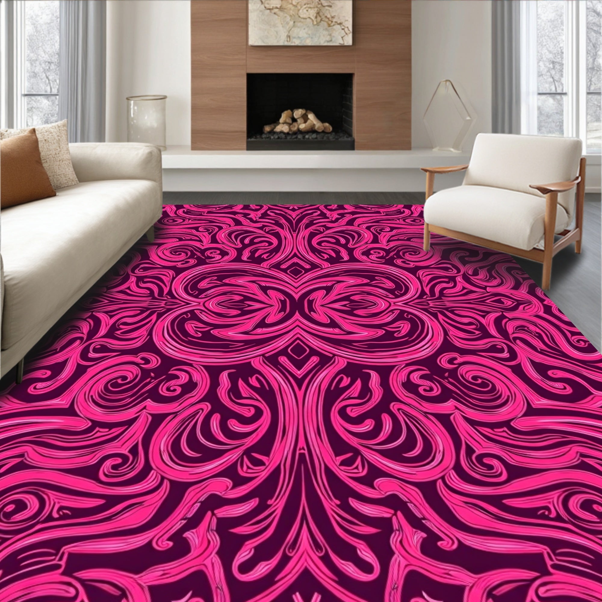 Rococo Swirls Pink Pattern Design Rug