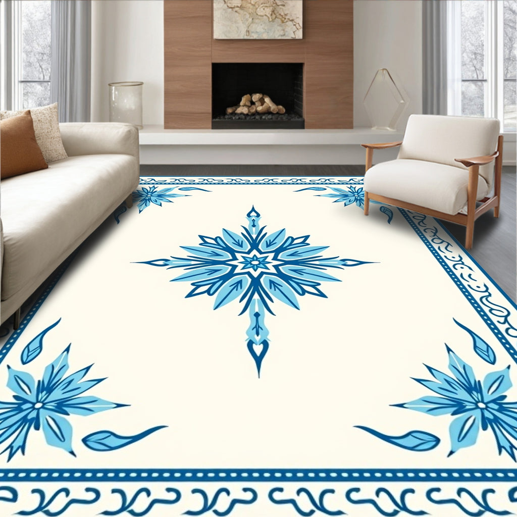 Vibrant Cobalt Blue Floral Starburst Rug