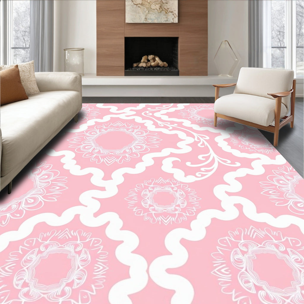 Ornate Mandala Patterned Pink Rug