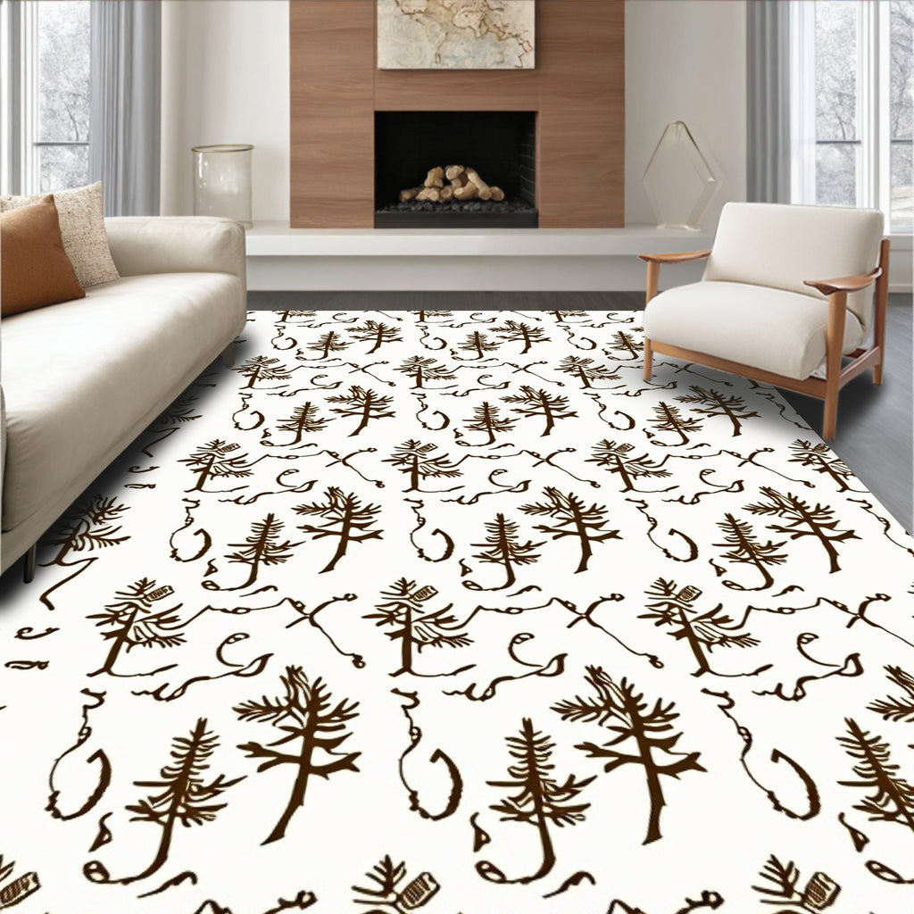 Woodland Sketch Pine Tree Motif Rug