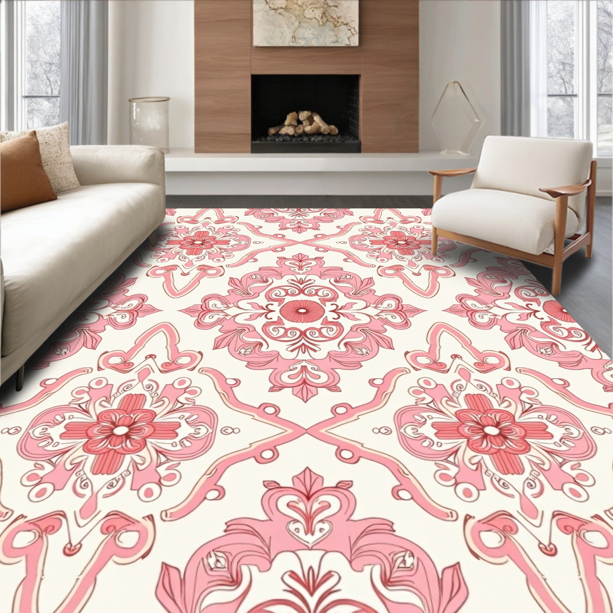 Elegant Pink Mandala Floral Pattern Rug