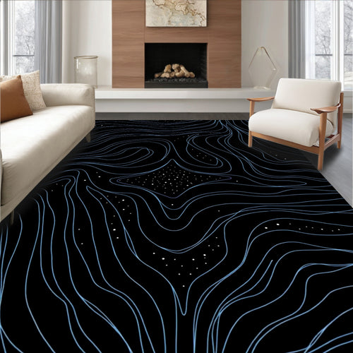 Abstract Swirl Blue Contour Dots Pattern Rug